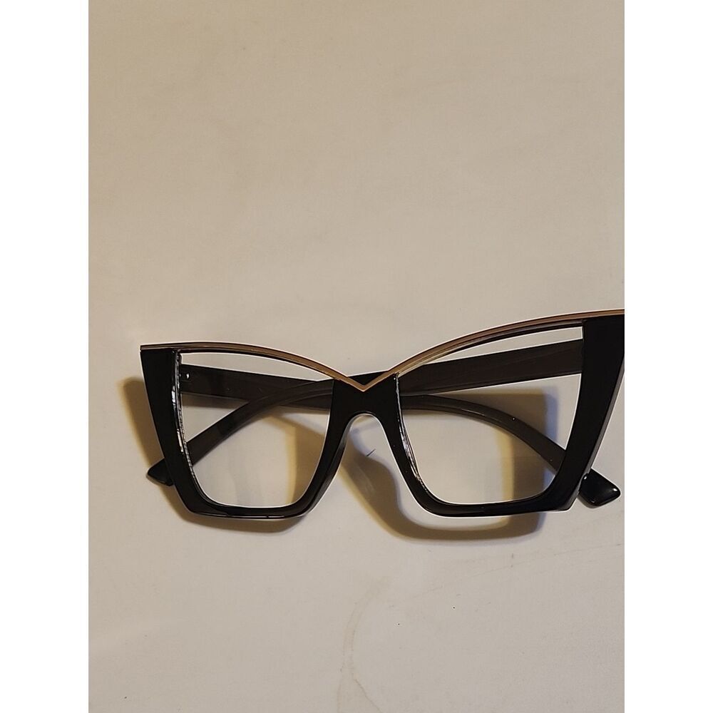 Women's Black Cat-Eye Fashion Glasses with Gold Accent